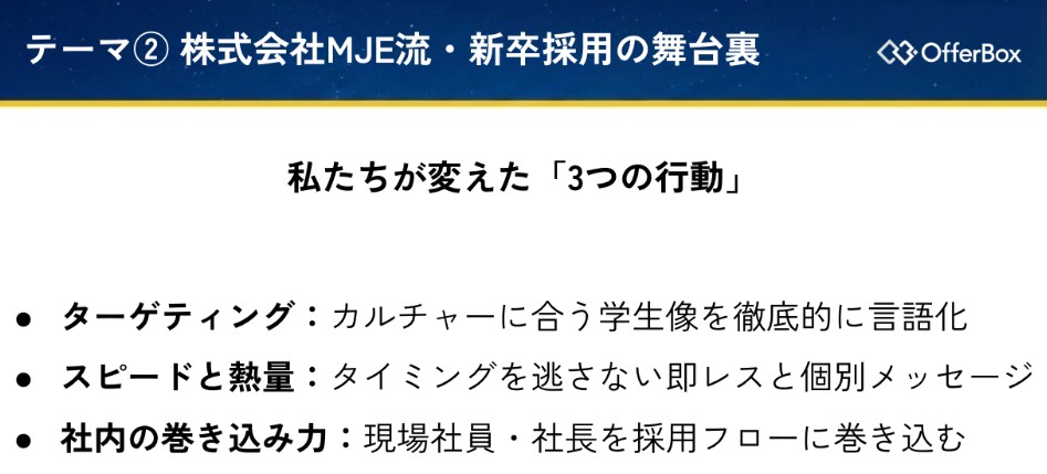 テーマ②株式会社MJE流・新卒採用の舞台裏